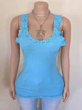 ☆Northcrest Aqua Lace-Trim Ribbed Tank☆